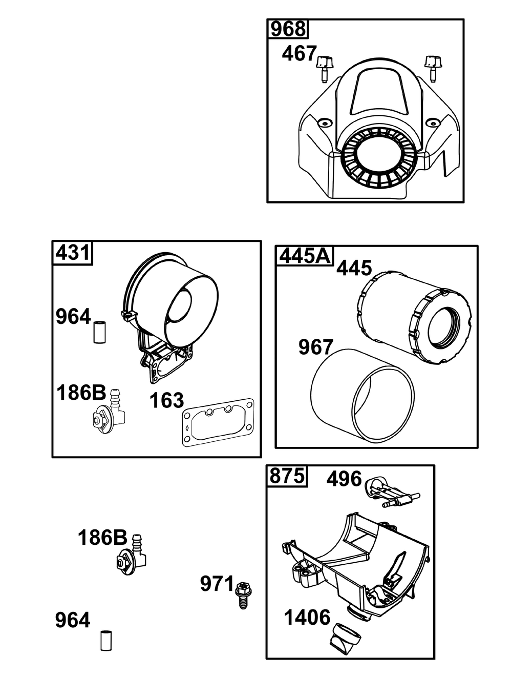 Air Cleaner Group Diagram and Parts List for 44T977-0055-B5 400000 - 699999 Briggs and Stratton Engine